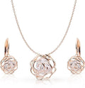 Crystalline Azuria Women 18K Gold Plated White Crystal Roses Flowers Necklace and Earrings Set for Women Wedding Party Bridal Bridesmaid Accessories
